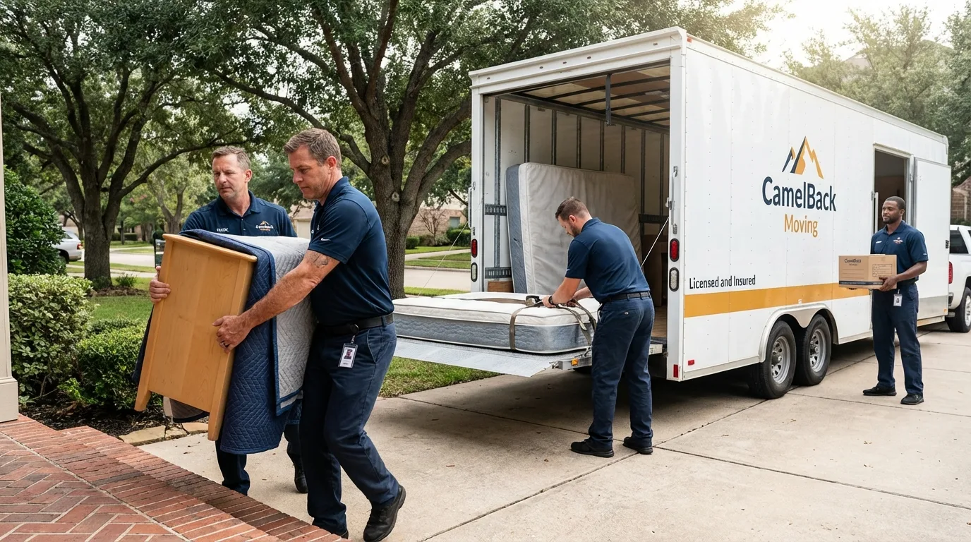 Crew loading residential truck for cross-state move from Pacific, MO